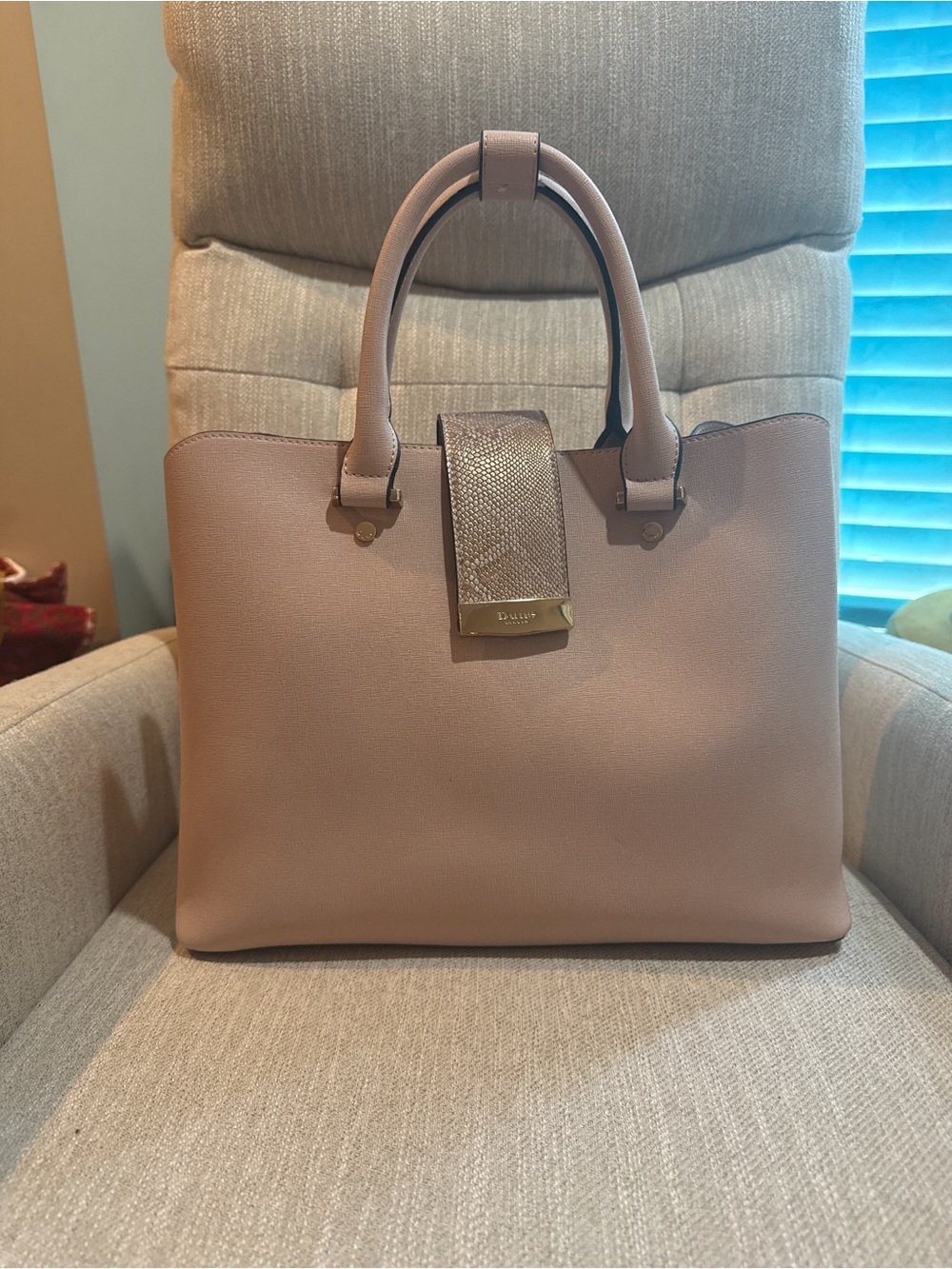 Dune London Mauve Pink Leather Tote with Textured Flap
